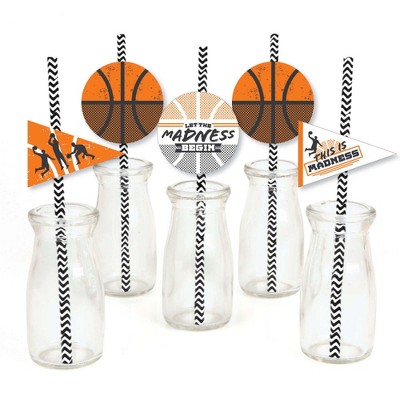 Big Dot of Happiness Basketball - Let The Madness Begin - Paper Straw Decor - College Basketball Party Striped Decorative Straws - Set of 24
