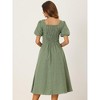 Allegra K Women's Plaid Summer Pleated Back Button Decor Puff Sleeve Maxi Dress - 3 of 4