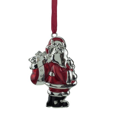 Northlight 3.25" Regal Shiny Silver Plated Santa Claus with European Crystals Christmas Ornament - Red/Silver