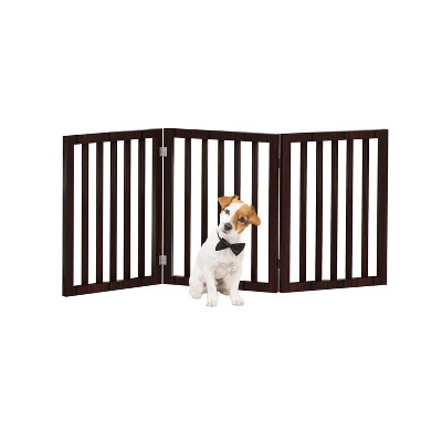 Brown 3-Panel Folding Wooden Pet Gate for Doorways and Stairs