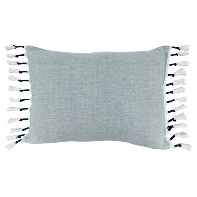 Saro Lifestyle Tassel Pillow - Down Filled, 16"x23" Oblong, Chambray