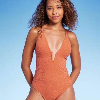 Women's Jacquard Rectangle Wire One Piece Swimsuit - Shade & Shore™ Orange