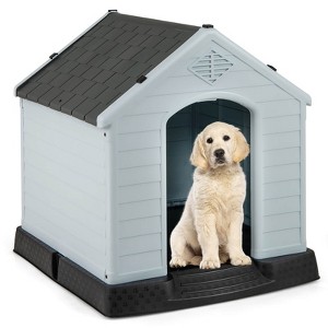Costway Enduring Waterproof Plastic Dog House Puppy Shelter w/Sloping Roofs Indoor Outdoor Dog House - 1 of 4