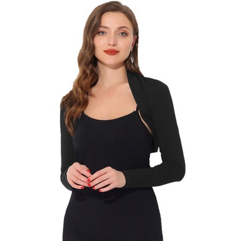 Allegra K Women s Elegant Long Sleeve Knit Open Front Crop Bolero Shrug Black X small Target