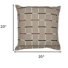 20" Beige Check Cotton Blend Throw Pillow With Embroidery - 3 of 4