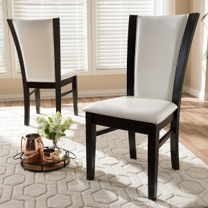 Set of 2 Adley Modern And Contemporary Finished Faux Leather Dining Chairs White/Dark Brown - Baxton Studio - 1 of 4