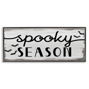 Stupell Industries Spooky Season Sign Black Bats Halloween Phrase Framed Giclee Art, Black, 30" x 13" - 1 of 4