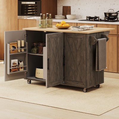 NicBex Mobile Kitchen Island Cart Kitchen Carts on Wheels with Storage, 3 Cabinet Doors, Internal Side Shelf and Towal Rack for Kitchen