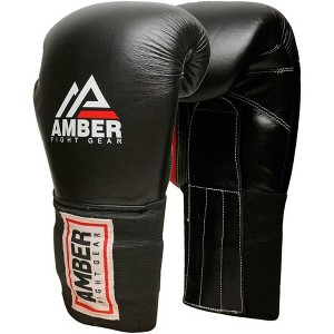 Amber Fight Gear MFG Professional Hook and Loop Leather Training Boxing Gloves MMA Kickboxing Training Sparring Punching Bag Gloves Black - 1 of 1