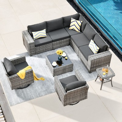 XIZZI Premium Outdoor Swivel Chair Sofa Set in 7 Colors, Modular Patio Seating with Swivel Chairs, Add-Ons Like Coffee Table and Fire Pit