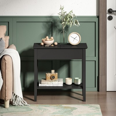 DOMETOUR Flip Table with Hidden Storage Drawer Black Flip-top table MDF+Pine