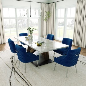 SEYNAR Modern Velvet Pleated Finish Back Dining Chair Set of 6 with Rear Handle - 1 of 4