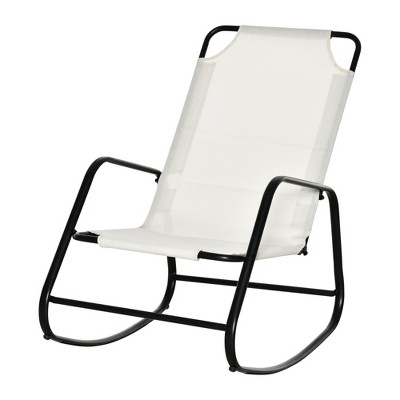 Cream White Steel Frame Outdoor Rocking Chair with Sling Fabric
