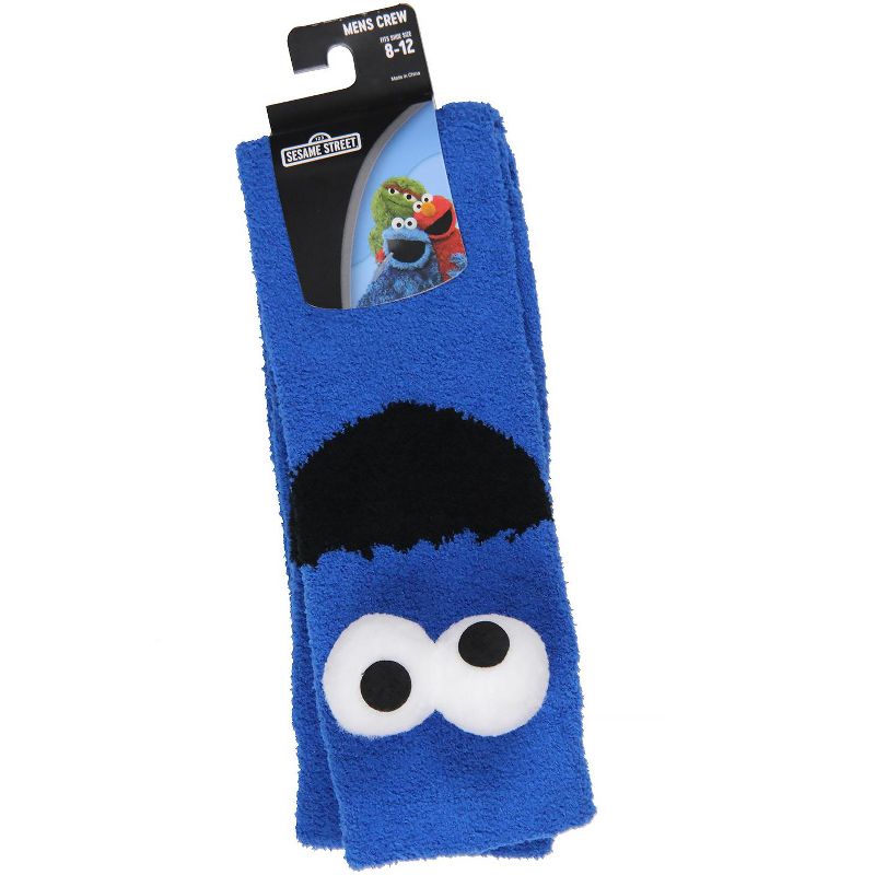 Sesame Street Socks 3D Eyes Cookie Monster Adult Chenille Fuzzy Plush Crew Socks Blue, 5 of 6