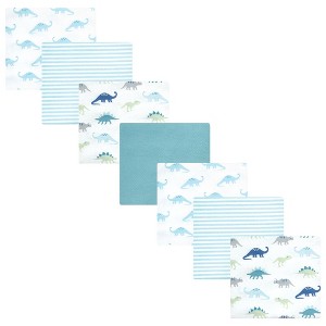 Hudson Baby Cotton Poly Flannel Receiving Blankets Bundle, Soft Teal Dino, One Size - 1 of 4