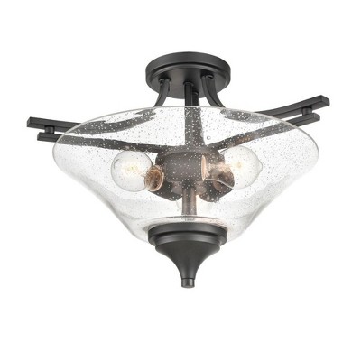 Natalie 19" Rubbed Bronze Semi-Flush Mount Ceiling Light with Glass Shade