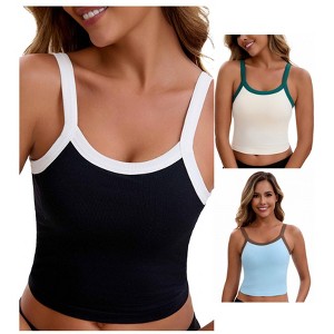 INSPIRE CHIC Women's 3 Packs Spaghetti Strap Camisole Sleeveless Contrast Color Cropped Tank Top - 1 of 4
