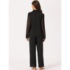 cheibear Women's Button Down Sheer-Mesh-Sleeve Sleepwear Shirt with Long Pants Pajama Set - 3 of 4