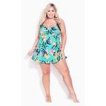 Women's Plus Size Halter Back Print Swim Dress - turquoise foliage  | AVENUE