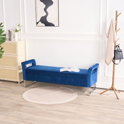 Aortzio 67.91"W Modern Velvet Upholstered Flip Top Storage Bench With Metal Legs