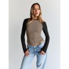 Women's Raglan Sleeve Shirts Slim Fit Long Sleeve Tee Stretchy Color Block Waist Cropped Basic Tops Sheath Tops for Women - 4 of 4
