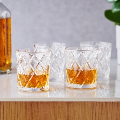 True Diamond Faceted Crystal Whiskey Tumblers Set of 4