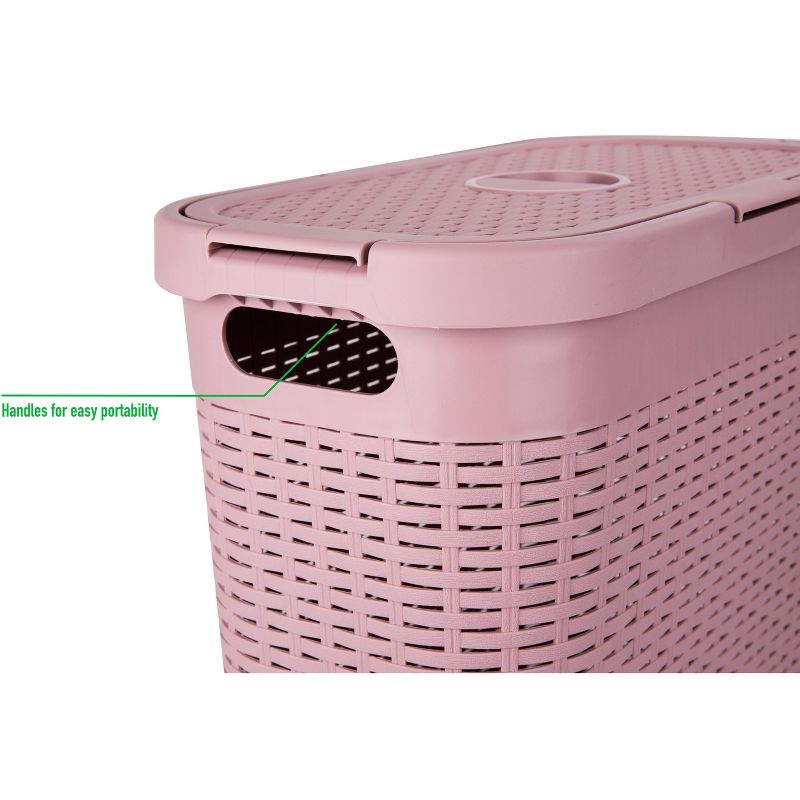 Mind Reader 40 Liter Slim Laundry Basket, Hamper with Cutout Handles, Washing Bin, Dirty Clothes Storage, Bathroom, Bedroom, Closet, Pink, 4 of 15