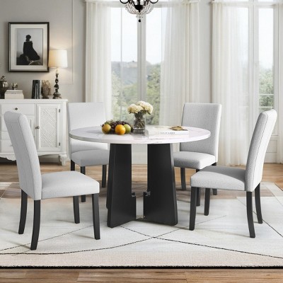 5-Piece Wood Dining Table Set For 4,Round Dining Set Table For 4,Dining Chairs With Solid Rubber Wood Legs -Maison Boucle
