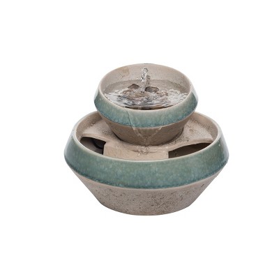 Teal and Tan Tiered Indoor Water Fountain With Pump - Foreside Home & Garden