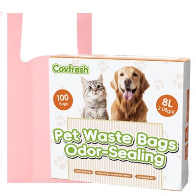 Covfresh Odor Disposal Pet Waste Bags with Easy Tie Handles, Durable & Unscented（Color:Pink)
