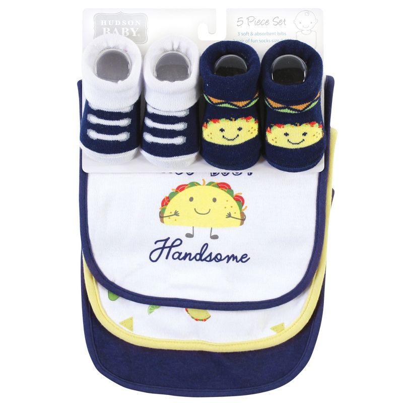 Hudson Baby Infant Boy Cotton Bib and Sock Set, Handsome Taco, One Size, 3 of 7