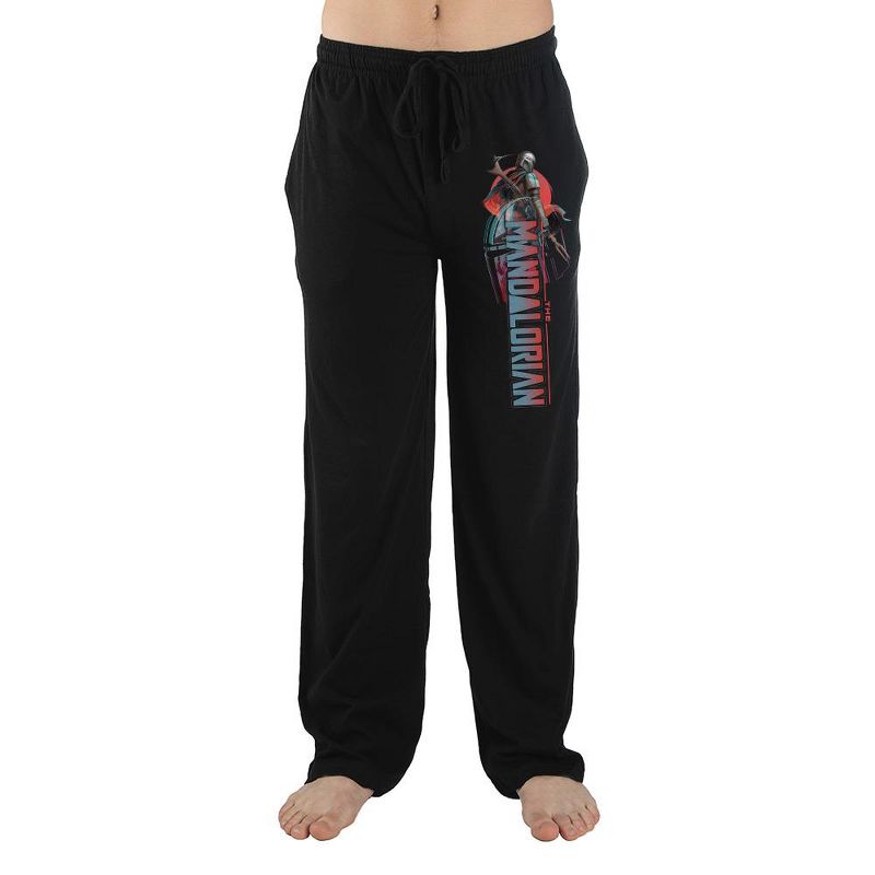 Mens Black Star Wars Mandalorian TV Series Sleep Pajama Pants, 1 of 2