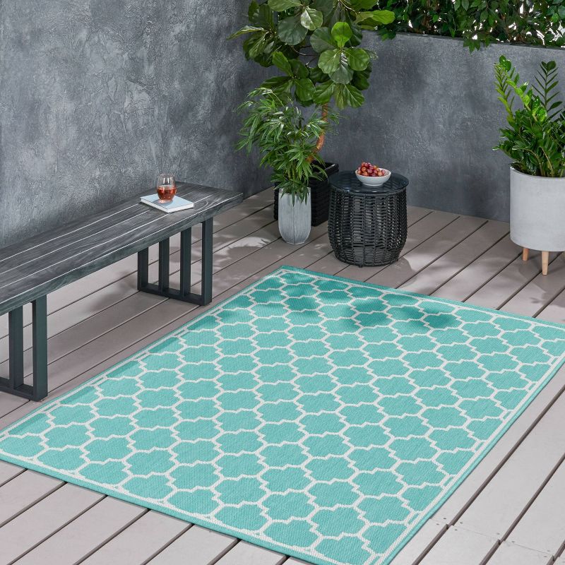 5&#39;3&#34; x 7&#39; Ifran Outdoor Rug Teal/Ivory - Christopher Knight Home, 4 of 7