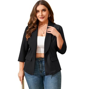 Whizmax Womens Plus Size Casual Pocketed Blazer Office Open Front 3/4 Sleeve Cardigans Jacket Work Suit,black,XL - 1 of 4