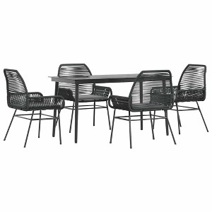 vidaXL Patio Dining Set with Cushions Outdoor Dining Furniture Poly Rattan Glass - Black 55.1" x 27.6" x 29.1" 4 Piece - 1 of 4