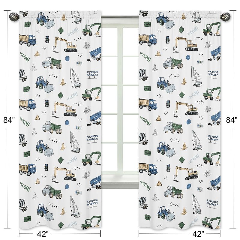 Sweet Jojo Designs Window Curtain Panels 84in. Construction Truck Green Blue and Grey, 5 of 6