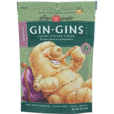 The Ginger People Gin-Gins - Original, Fat Free, Vegan & Gluten Free, 3 oz bag, 7 servings.