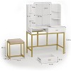 PAKASEPT Makeup Vanity Desk with Lighted Mirror and Stool, White Makeup Table with Storage Shelves, 2 Drawers - 2 of 4