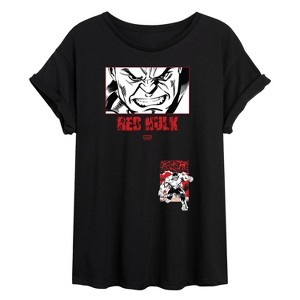 Women's - Marvel - Red Hulk Close Up Oversized Graphic T-Shirt - 1 of 4