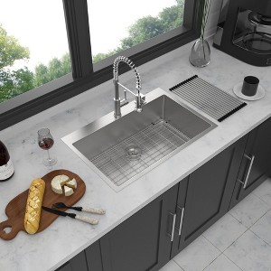 33x22 inch Kitchen Sink Drop In 16 Gauge Stainless Steel 33in Single Bowl Topmount Kitchen Sink Basin - 1 of 4