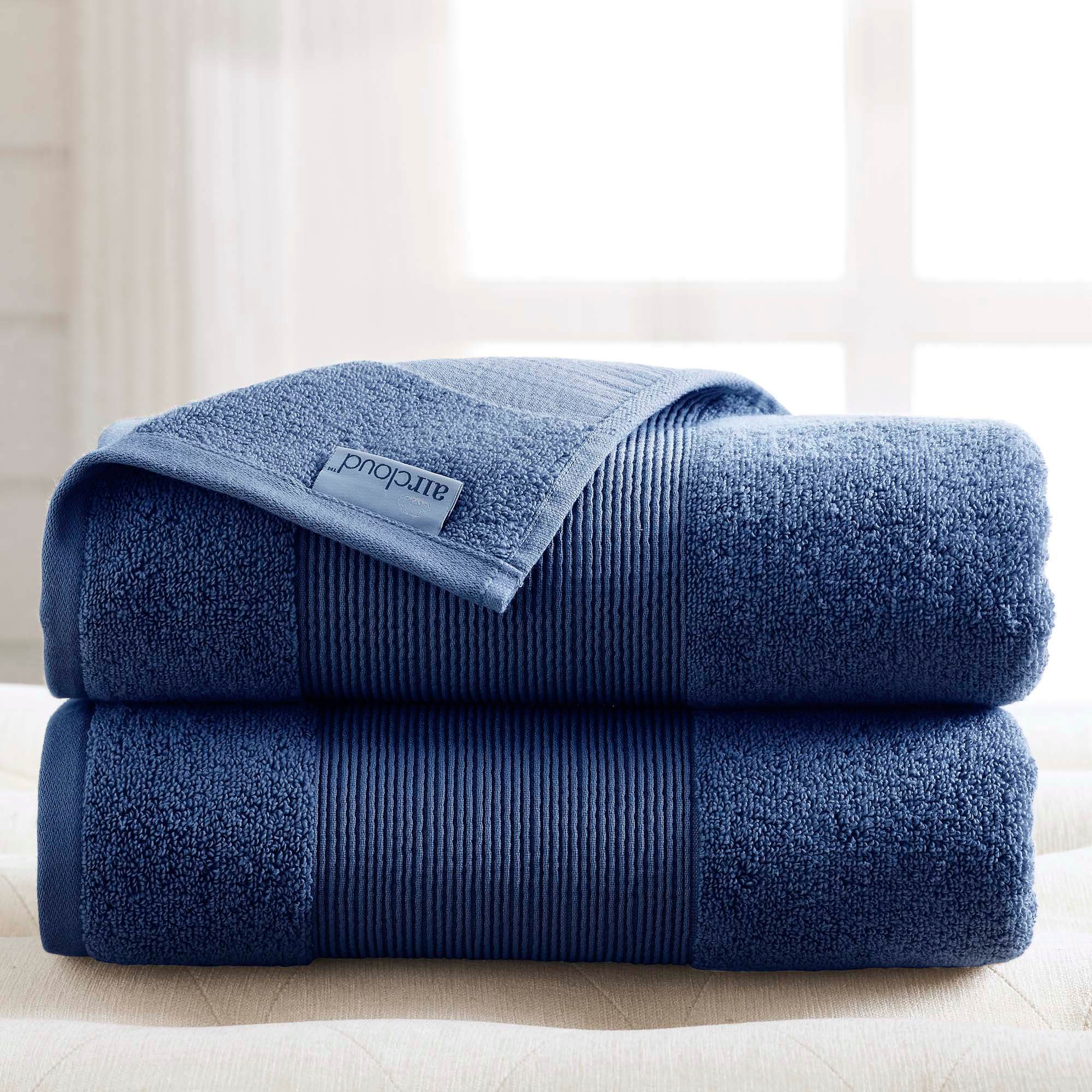 Modern Threads AirCloud 2-Pk 100% Cotton Oversized Bath Towel Sheet, Navy