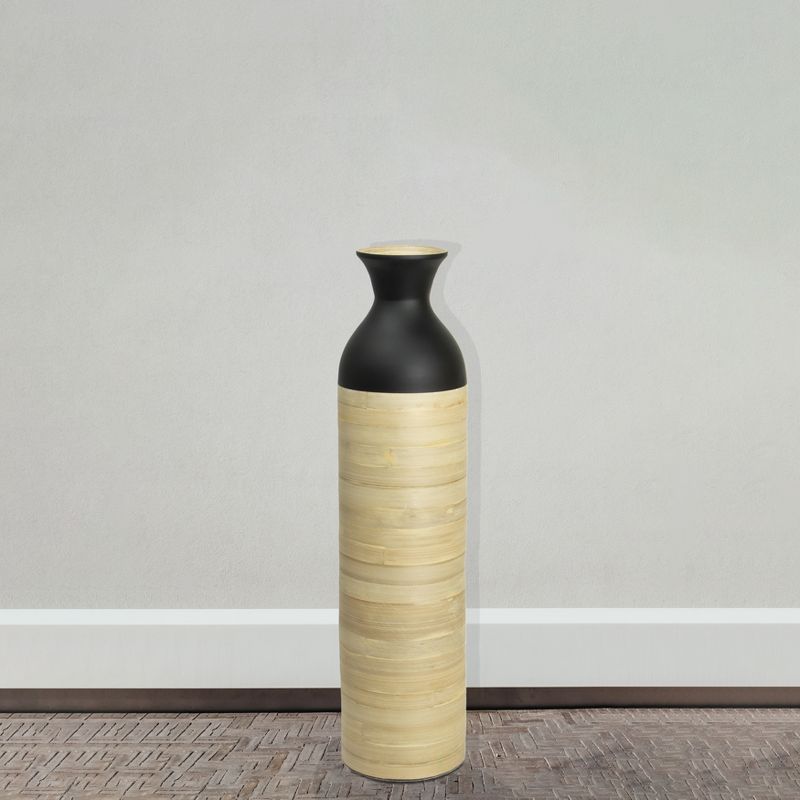 Uniquewsie Elegant Black or White Cylinder Shaped Tall Spun Bamboo Floor Vases, Embellished with a Glossy Lacquer, and Enhanced with Natural Bamboo Finish - Stylish Home Decor, Heights of 31 and 23.5 Inches, 5 of 6