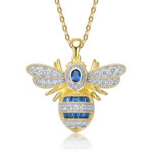 Guili Sterling Silver with 14K Yellow Gold Plated and Sapphire Cubic Zirconia Wasp Pendant, A Bold Design for Special Night Events - 1 of 3