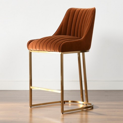 Jennifer Taylor Home Maddie 28 inch Modern Glam Gold Base Counter Height Bar Stool Burnt Orange Performance Velvet