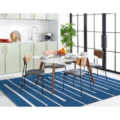 Navy and Ivory Handwoven Cotton Area Rug, 5' x 8'