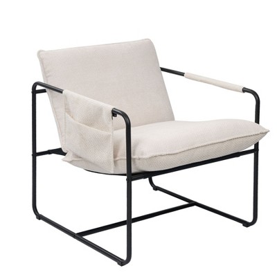 Kuamsinova Modern Minimalist Accent Chair with Side Pockets,Plush Chenille Armchair for Living Room,Removable Cushion,300lbs Capacity