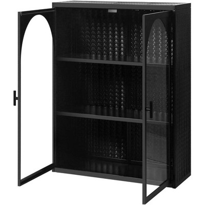 Acekool Wall-Mounted Double Glass Door Cabinet, Adjustable Shelves Storage for Kitchen, Bathroom, Living Room, Office, Pantry Organizer, White