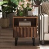 Bekrvio Mid Century Modern Fluted Nightstand with Solid Wood Legs,19.7" Walnut Side Table with Drawers & Open Storage for Bedroom,Living Room - 3 of 4