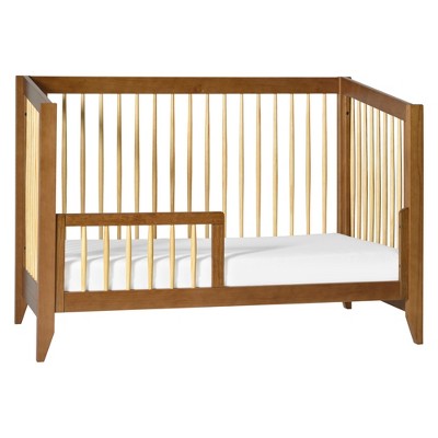 Chestnut and Natural Mid-Century Modern Convertible Crib