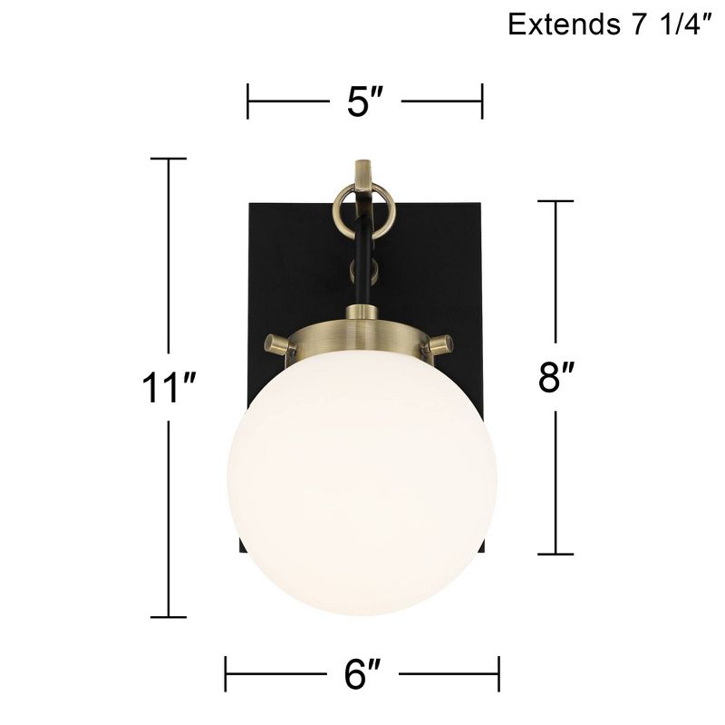 Possini Euro Design Olean Modern Wall Light Sconce Black Brass Hardwire 6" Fixture Frosted Glass Globe Shade for Bedroom Bathroom Vanity Reading House, 4 of 8